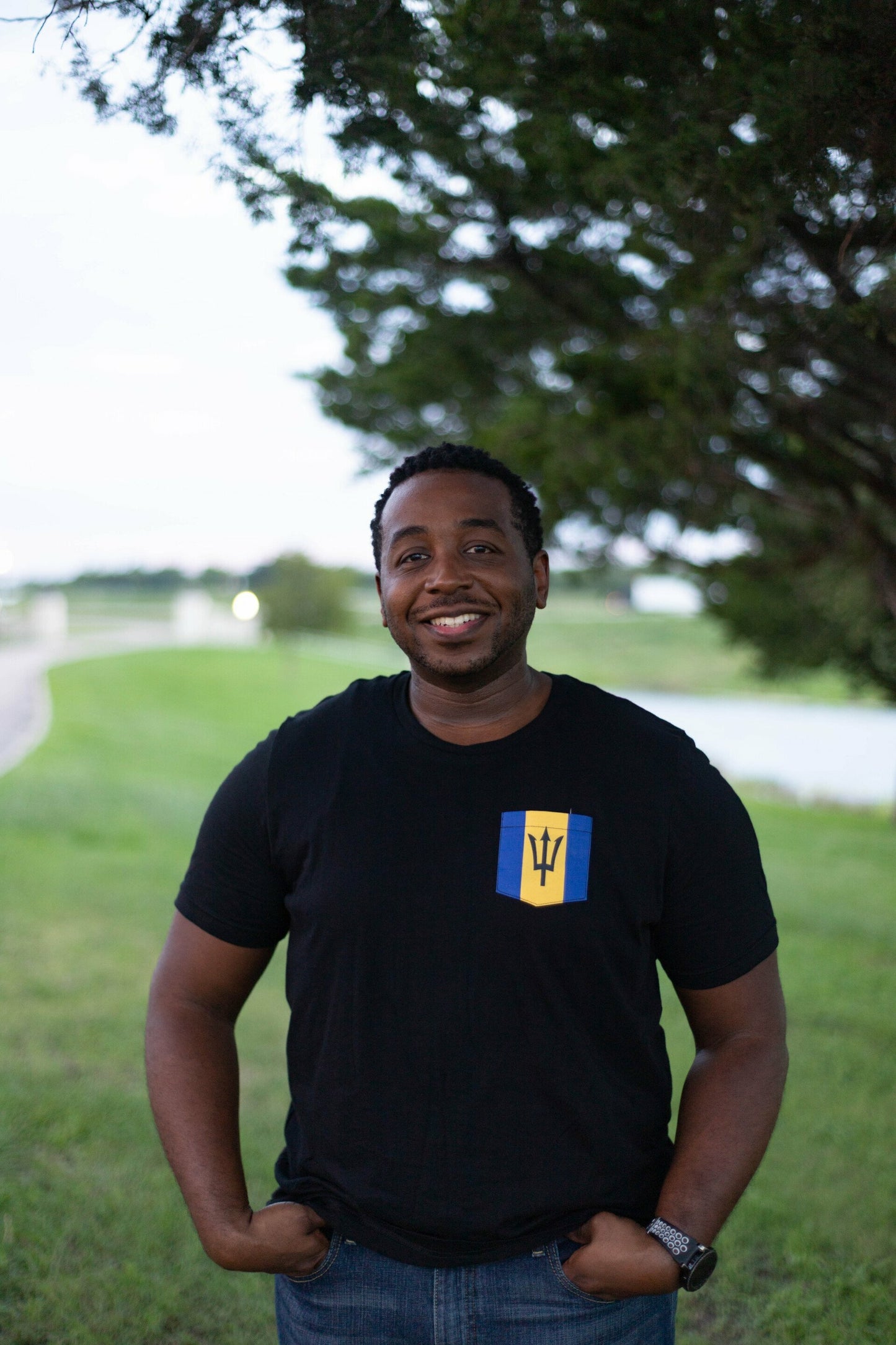 Flag of Barbados Unisex Pocket Tee